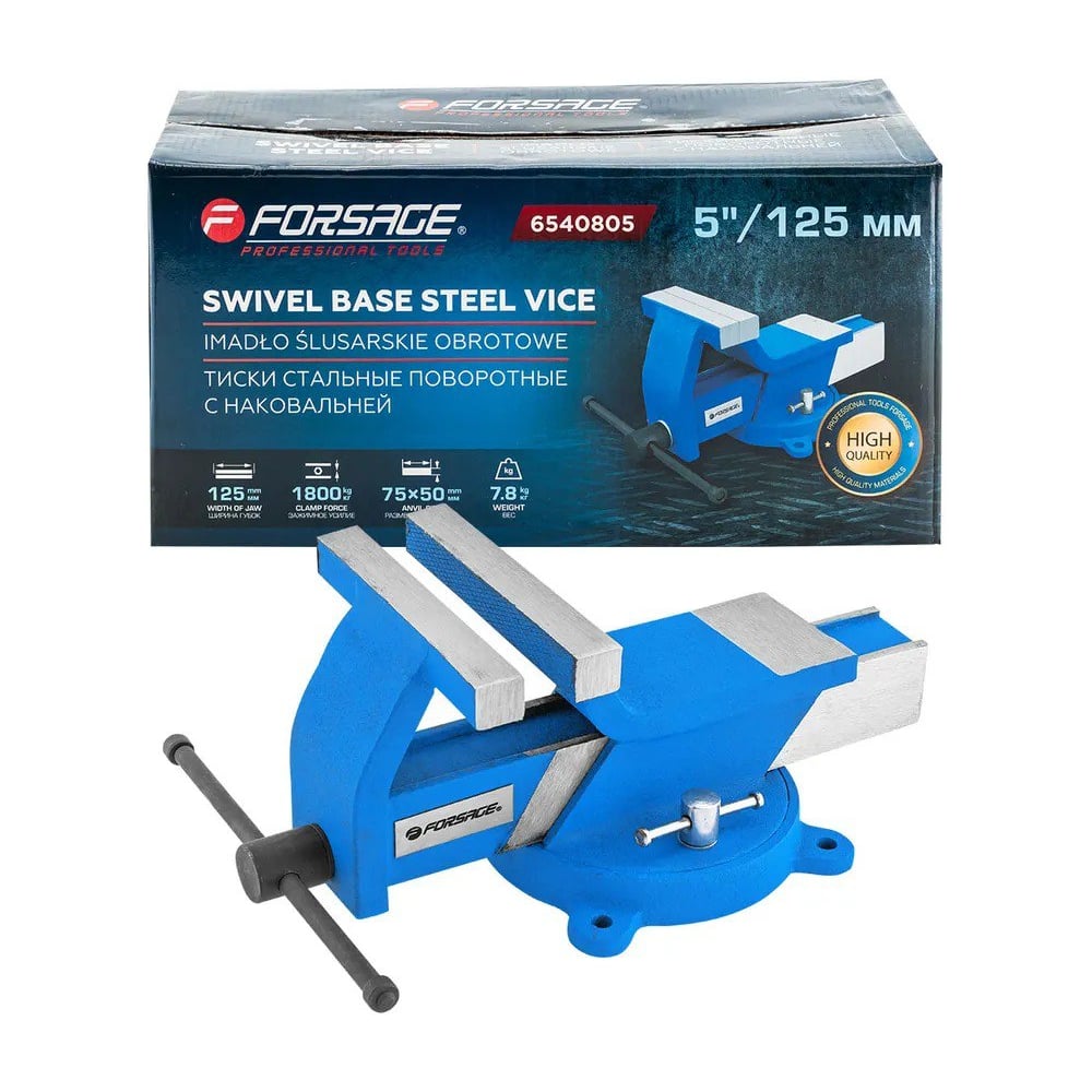 Изображение товара Тиски стальные поворотные с наковальней Forsage 5-125 мм F-6540805