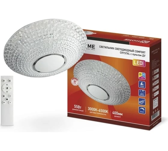 Изображение товара Светодиодный светильник IN HOME COMFORT CRYSTAL 55Вт 230В 3000-6500K 4400Лм 400x100мм пульт ДУ 4690612034898