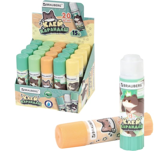 Изображение товара Клей-карандаш BRAUBERG 15 г, кросс-серия, КОМПЛЕКТ 20 шт., ассорти, 273228