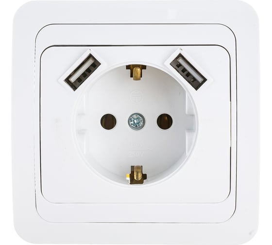 Изображение товара Одинарная розетка IN HOME с заземлением CLASSICO с двумя USB белая 2047 4690612035246