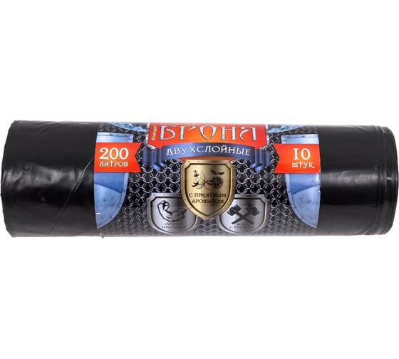 Изображение товара Мешки 2-х слойные для мусора в рулоне Броня (10 шт; 90x130 см; 200 л; ПВД; 60 мкм; черные) Ромашка ВР-0012Н