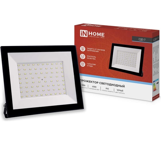 Изображение товара Светодиодный прожектор IN HOME СДО-7 100Вт 230В 6500К IP65 черный 4690612034652