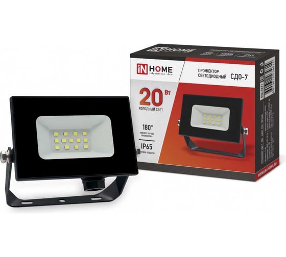 Изображение товара Светодиодный прожектор IN HOME СДО-7 20Вт 230В 6500К IP65 черный 4690612034614