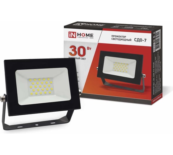 Изображение товара Светодиодный прожектор IN HOME СДО-7 30Вт 230В 6500К IP65 черный 4690612034621