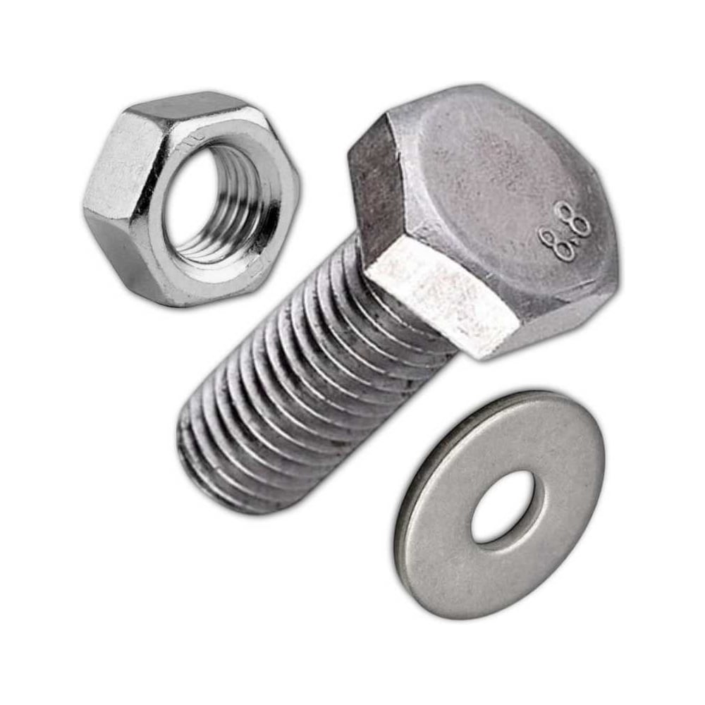 Изображение товара Болт 20х70 мм с гайкой и шайбой DIN933 класс 8.8 оцинкованная сталь 5 шт