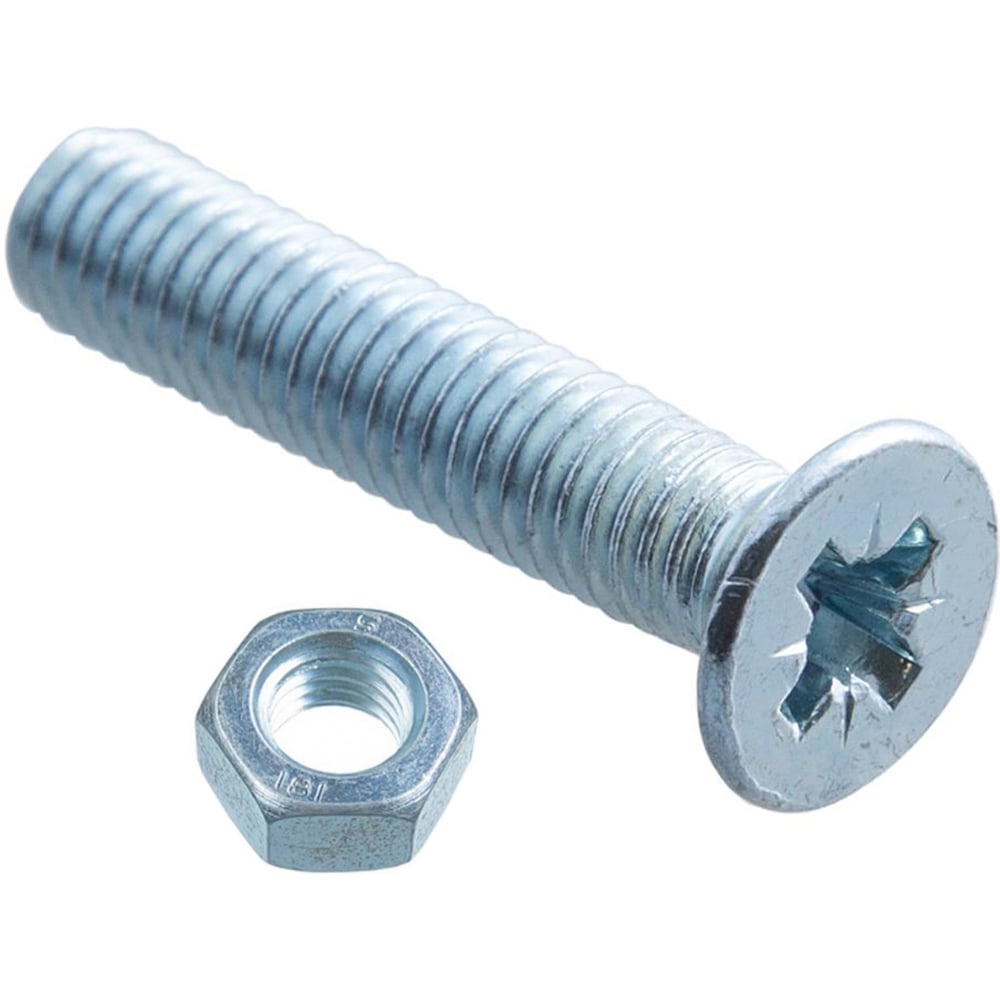 Изображение товара Винт Стройбат потайной DIN 965 М6х30 с гайкой 400 шт белый цинк