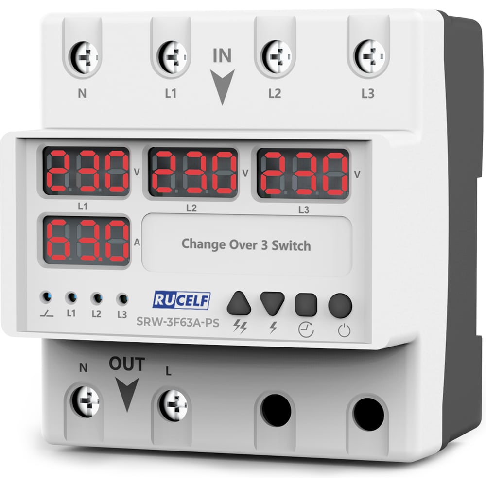 Изображение товара Реле напряжения RUCELF SRW-3F63A-PS 3в1 автоматическая защита фаз