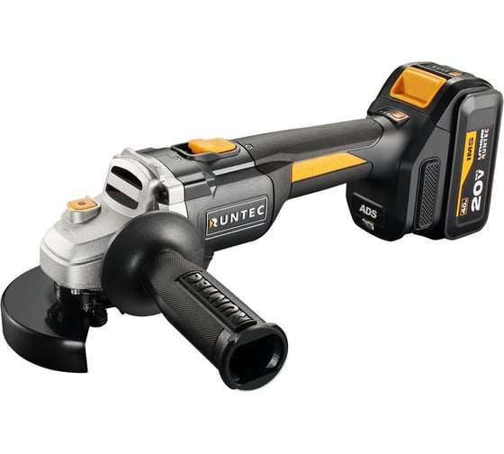 Изображение товара Шлифмашина RUNTEC PRO угловая, аккумуляторная, 125мм, 20В, 2*4Ач, 900Вт RT-AG900