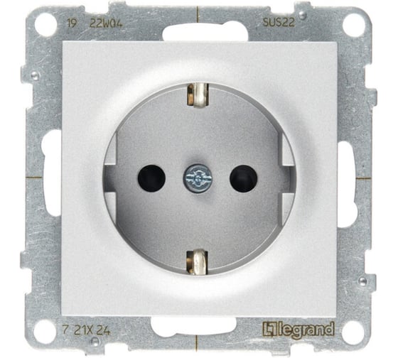 Изображение товара Силовая розетка Legrand SUNO 2К+З 16А 250В с защитными шторками. Винтовые зажимы. Цвет Алюминий 721324