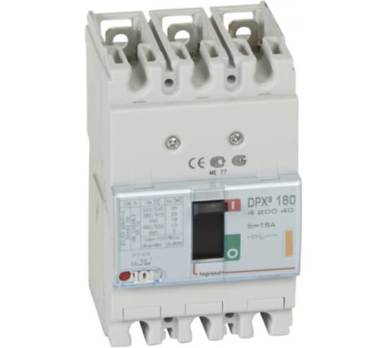 Изображение товара Автоматический выключатель Legrand DPX³ 160 - термомагнитный расцепитель - 25 кА - 400 В~ - 3П - 16 А 420040
