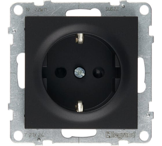 Изображение товара Силовая розетка Legrand SUNO 2К+З 16А 250В с защитными шторками. Винтовые зажимы. Цвет Антрацит 721424