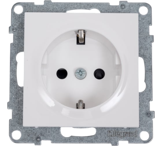 Изображение товара Силовая розетка Legrand SUNO 2К+З 16А 250В с защитными шторками.Безвинтовые зажимы. Цвет Белый 721120