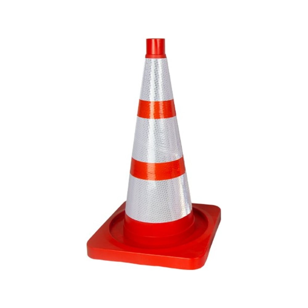 Изображение товара Конус сигнальный с маской ПРОТЭКТ КС-2.8, оранжевый, 3 светоотражающие полосы, квадратное основание
