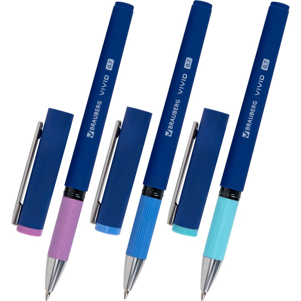 Изображение товара Ручка шариковая с грипом BRAUBERG VIVID PASTEL, синяя, 24 шт.