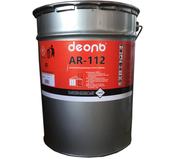 Изображение товара Грунт-эмаль антикоррозионная быстросохнущая Деоль AR-112 полуматовая, черная, 25 кг 32710