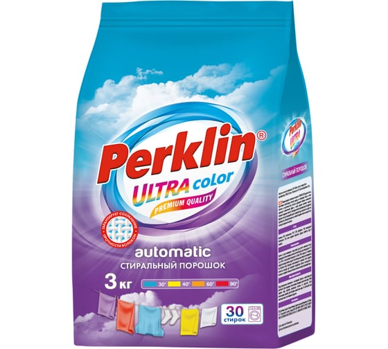 Изображение товара Стиральный порошок Perklin автомат 3 кг ULTRA Color, улучшенная формула, универсальный, 700606
