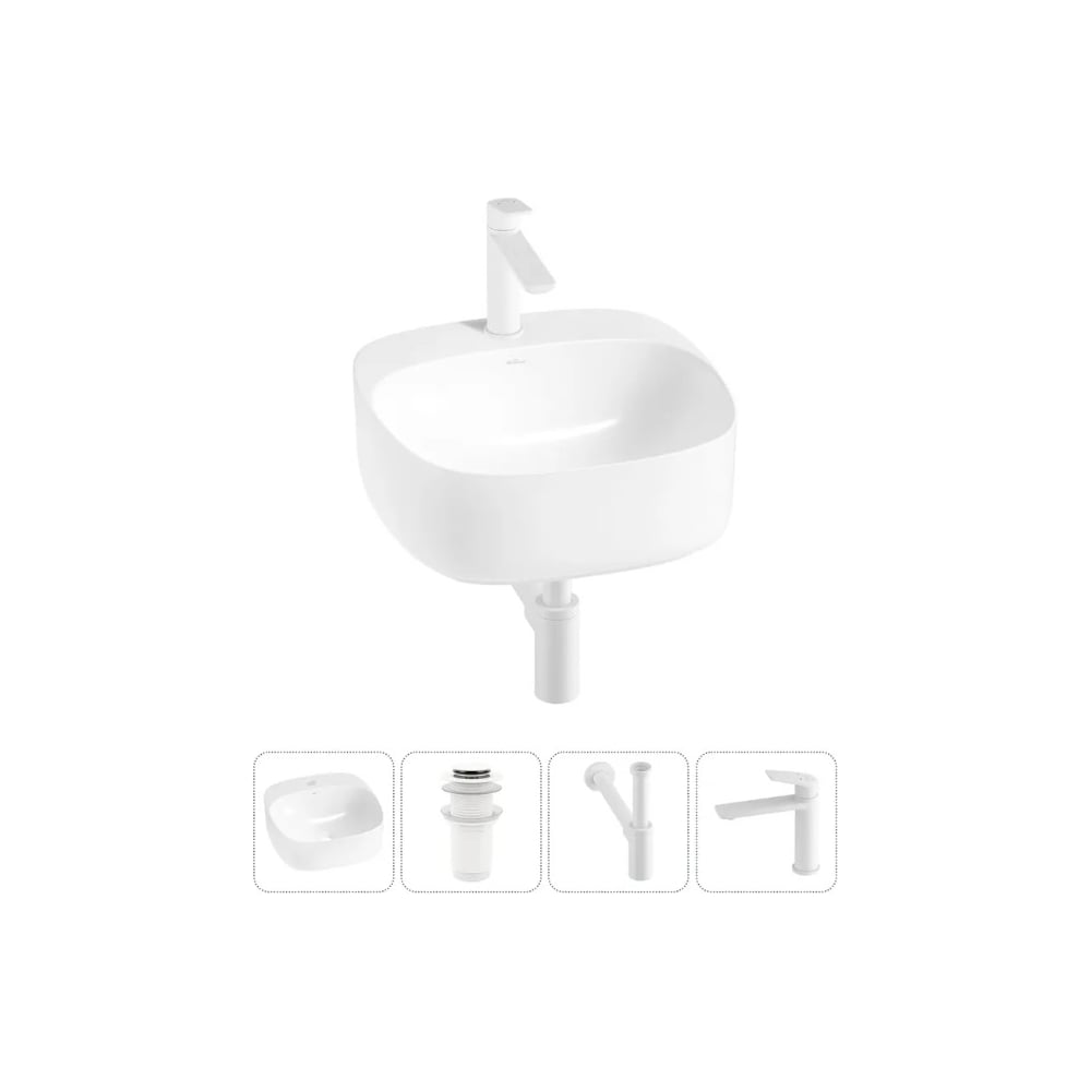 Изображение товара Набор 4 в 1 Wellsee Ideal накладная раковина 42x42 см