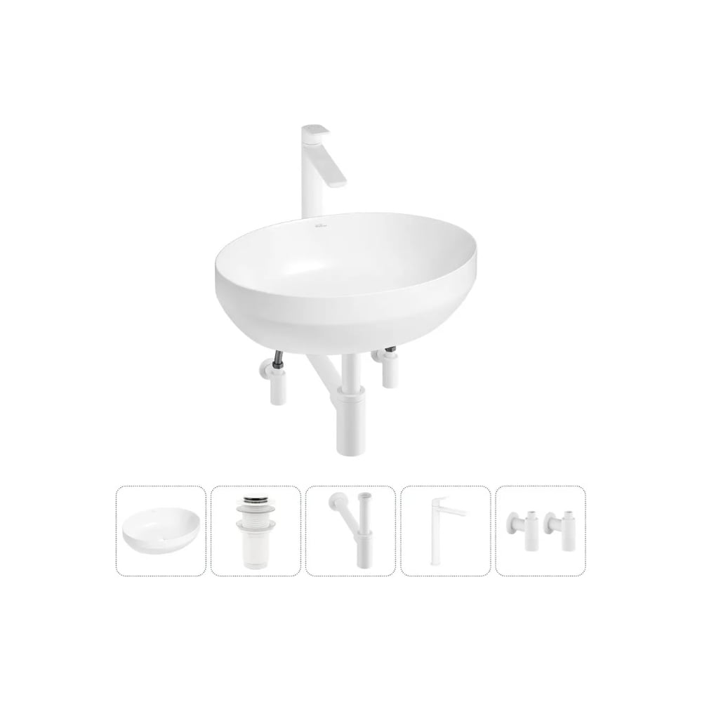 Изображение товара Набор 5 в 1 Wellsee Air Gap R накладная раковина 50x36 см белая санфарфор