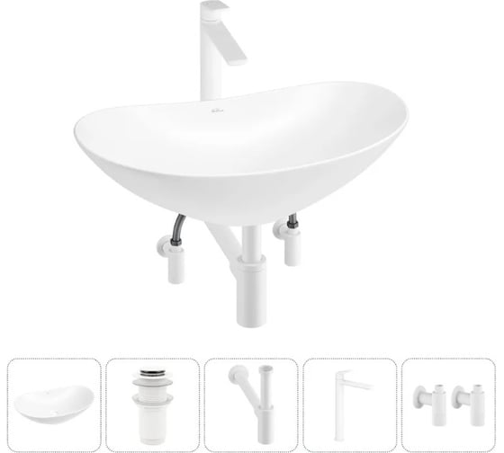 Изображение товара Набор 5 в 1 Wellsee Carefree Dove накладная раковина 60x36 см 20212296R
