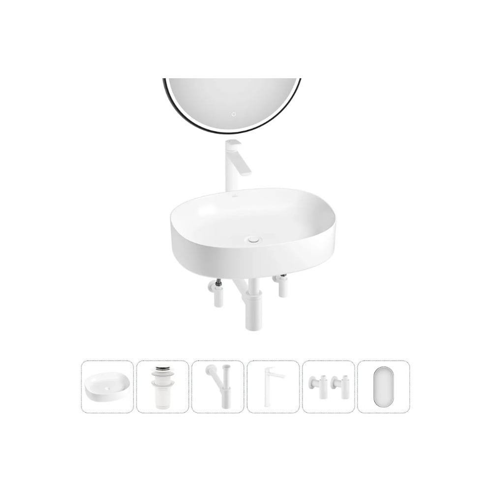 Изображение товара Набор 6 в 1 Wellsee Belle Spa 2.0 накладная раковина 55x45 см санфарфор белая