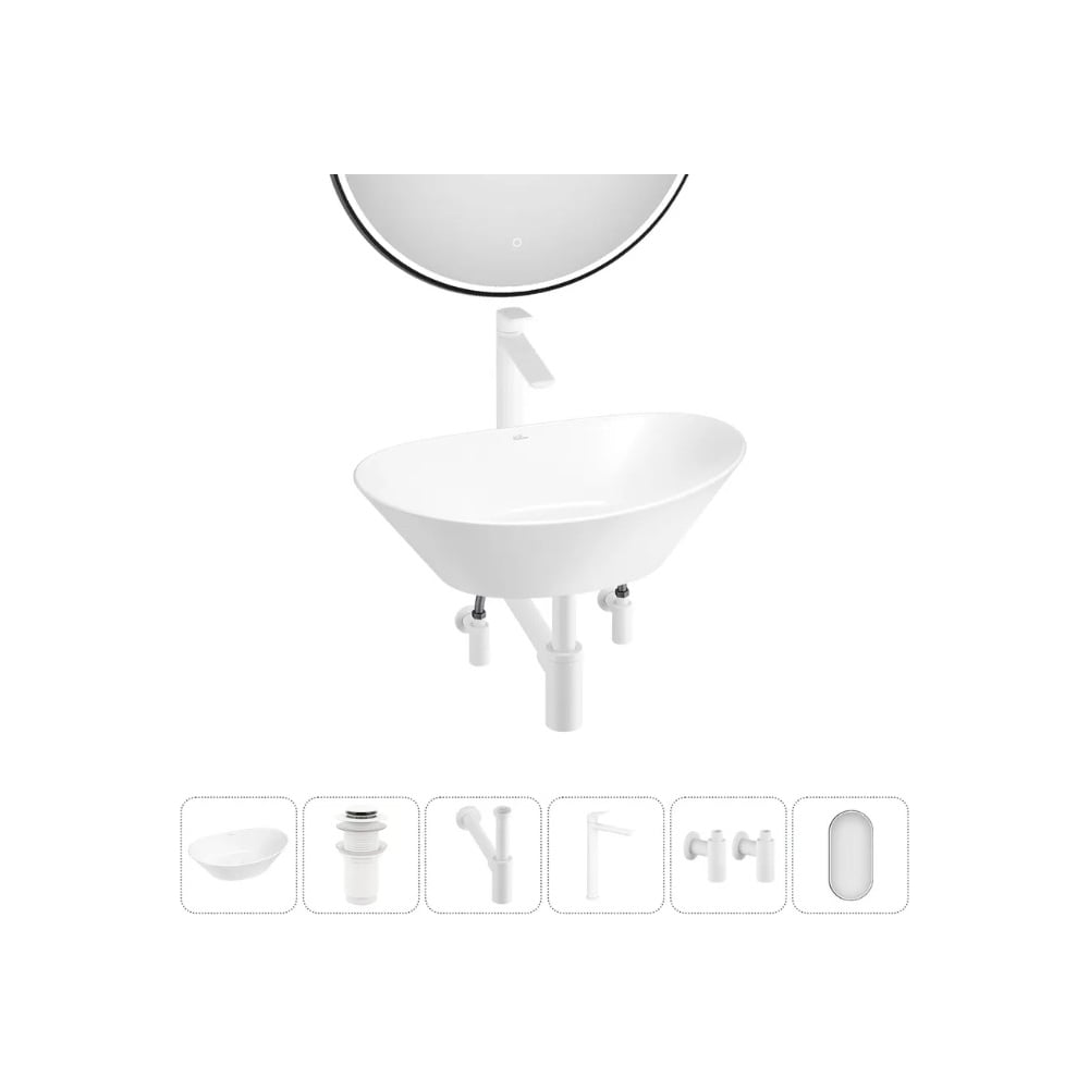 Изображение товара Набор 6 в 1 Wellsee Dulcet Tones накладная раковина 36x25 см со смесителем и сифоном