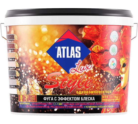 Изображение товара Затирка цементная Тайфун fuga atlas lux style № 237 черный с блесками, ведро 2кг LS237