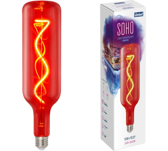 Изображение товара Светодиодная лампа Uniel 5W, SOHO, E27, CW RED GLS77RD LED-SF21 UL-00007626