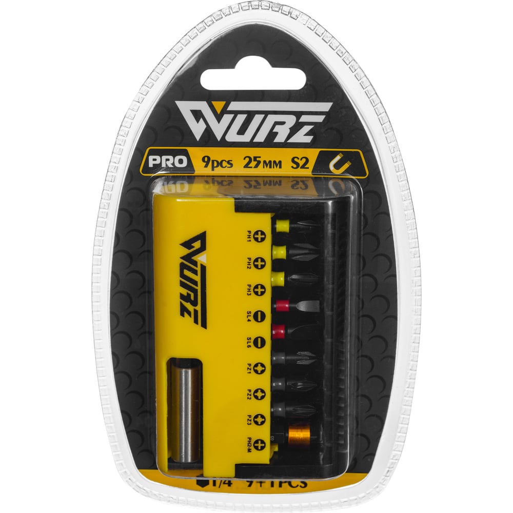 Изображение товара Набор торсионных магнитных бит WURZ 25мм 18 шт в кейсе с держателем