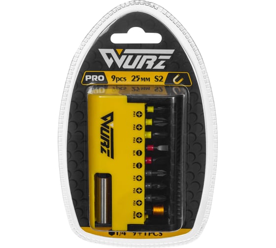 Изображение товара Набор WURZ торцевых магнитных бит 25мм PH PZ SL Torx Hex 18шт с битодержателем в кейсе блистер 1/10 упак 4204