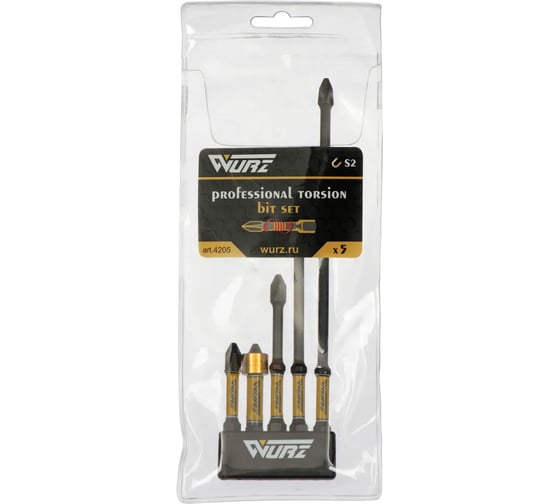 Изображение товара Набор торсионных магнитных бит WURZ PH2 разной длины (50,75,100,150), 5шт/бл.пвх 4205