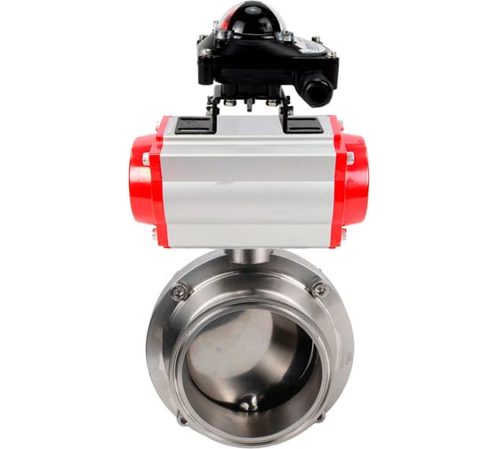 Изображение товара Затвор DN.ru clamp, 304-304-EPDM-2W-C-H Ду100 Ру10, пищевая, нержавеющая сталь, пневмопривод, БКВ D050-77252