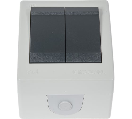 Изображение товара Двухклавишный выключатель Aling-conel POWER IP44 10AX 250В открытой установки, серый 252.1A 117025