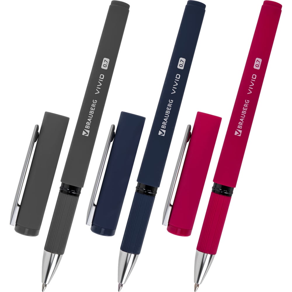 Изображение товара Шариковые ручки BRAUBERG VIVID набор 3 штюки синий с грипом