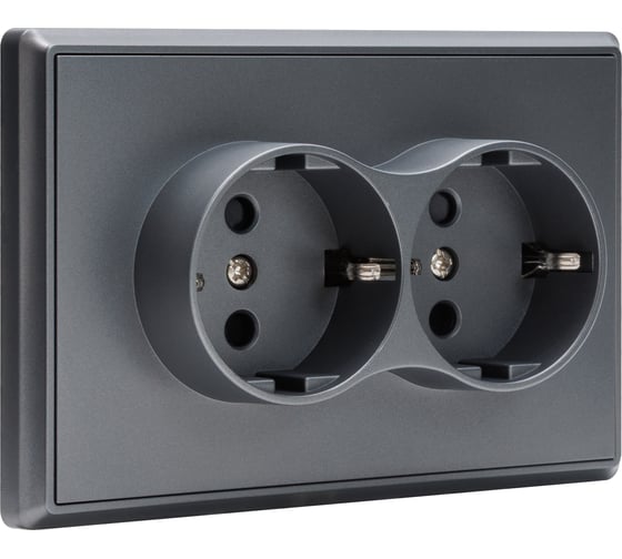 Изображение товара 2-местная силовая розетка ALTECH ENCORE 2SG скрытого монтажа с заземлением и шторками графит в сборе 07351