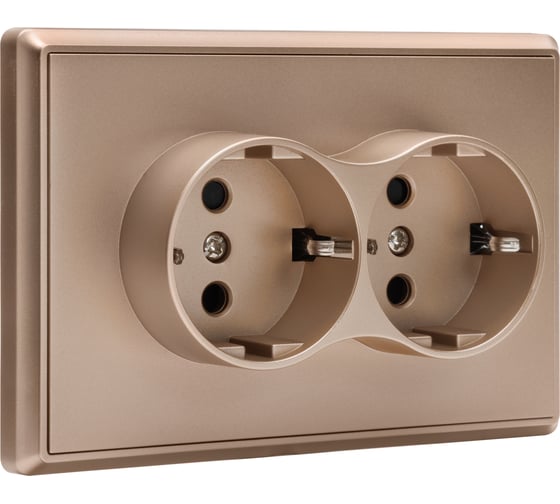 Изображение товара 2-местная силовая розетка ALTECH ENCORE 2SY скрытого монтажа с заземлением и шторками шампань в сборе 07358