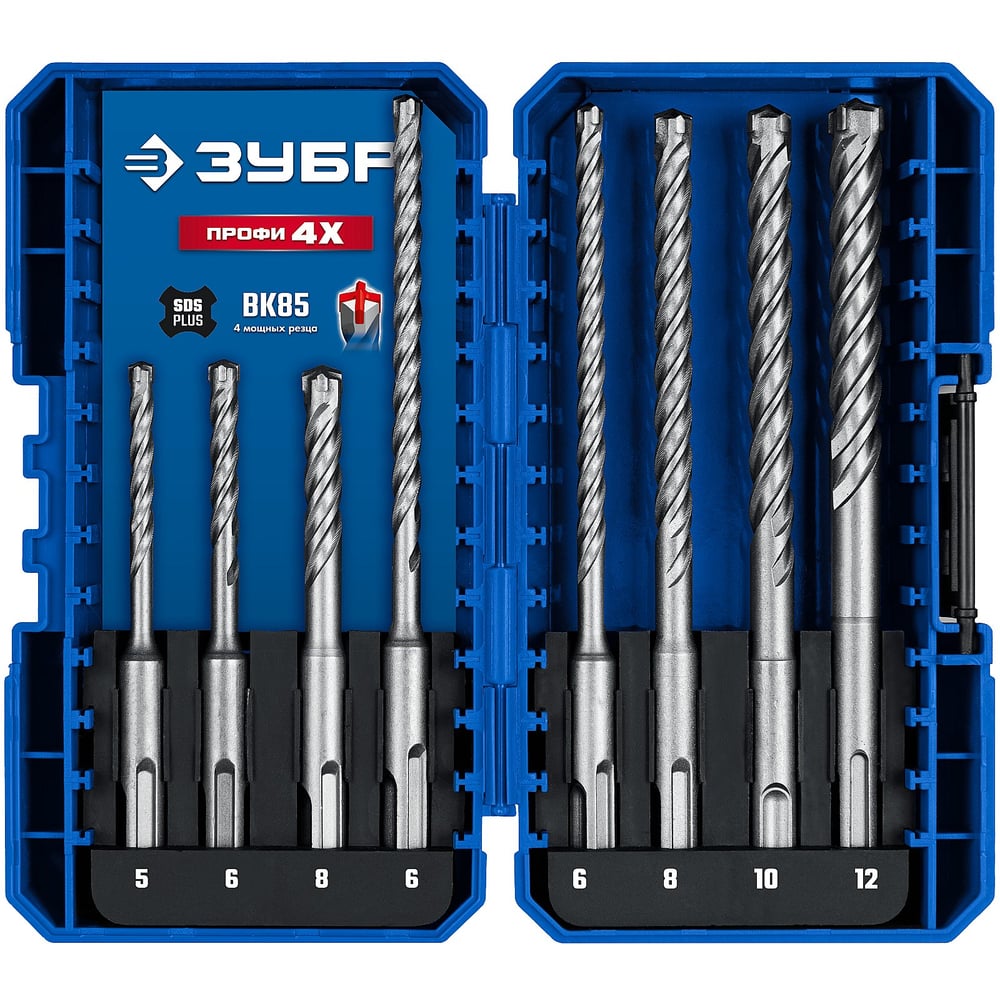 Изображение товара Набор буров SDS-plus ЗУБР Профи-4x 8 шт максимальный диаметр 12 мм