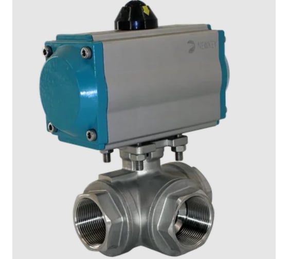 Изображение товара Кран шаровый трёхходовой NEWKEY L-тип, AISI304 DN25 (1), с односторонним пневмоприводом AT52S NK-BTl25/4*AT52S