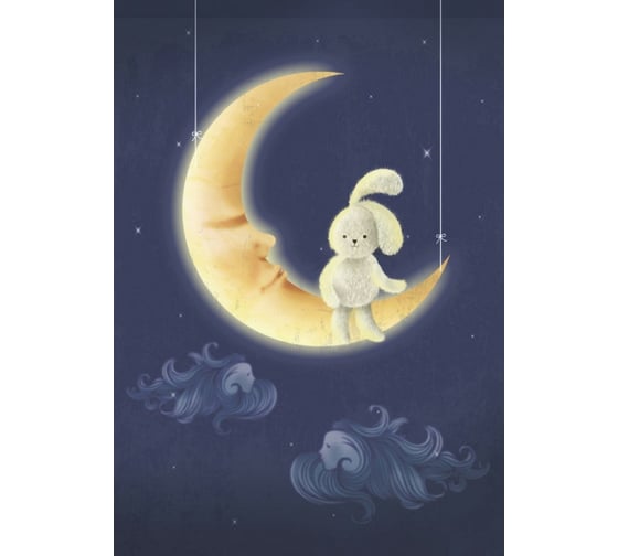 Изображение товара Тканевая шторка для ванны Melodia della vita 180х200см Зайка на Луне MZ-131 20903