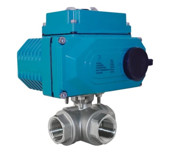 Изображение товара Кран шаровый трёхходовой NEWKEY T-тип, AISI316 DN50 (2), с электроприводом AC 380V (С-05) NK-BTt50/6*PEAHH50