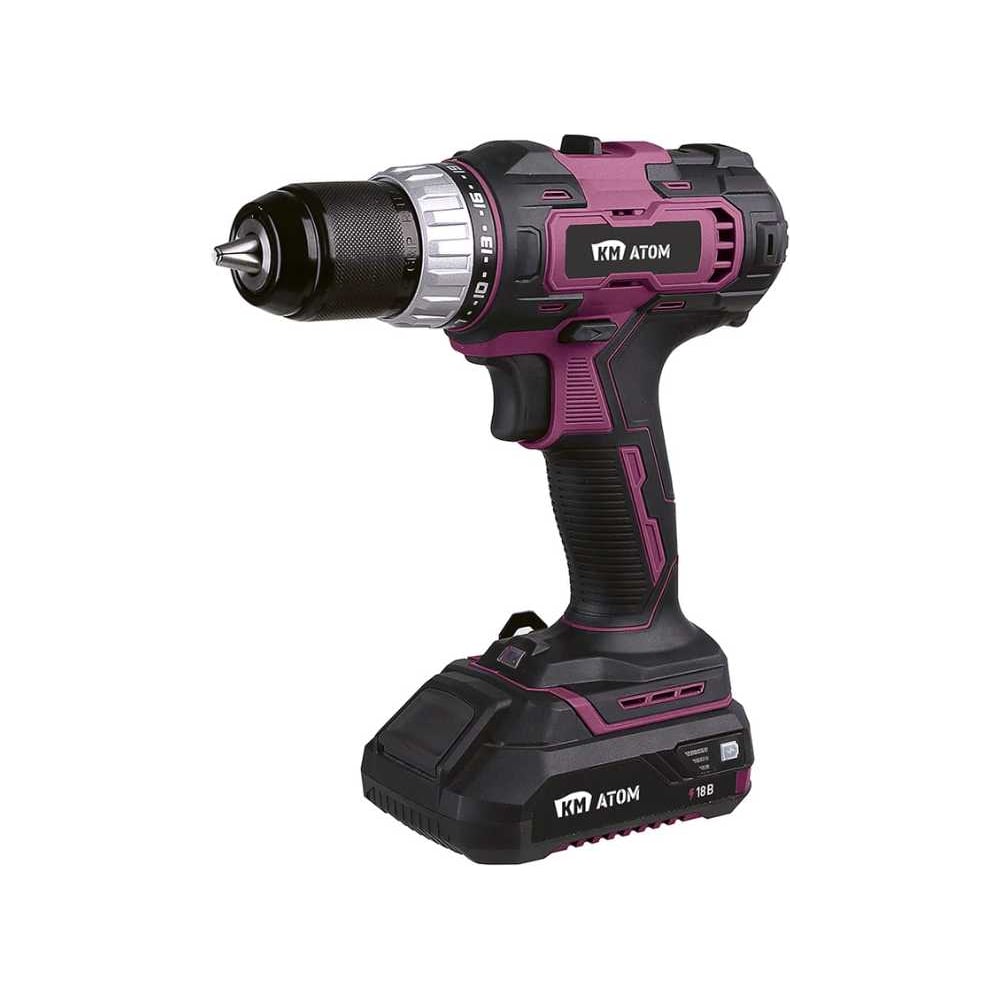Изображение товара Аккумуляторная дрель-шуруповерт КМ АТОМ 18 В 2 Ач Li-Ion с двумя аккумуляторами