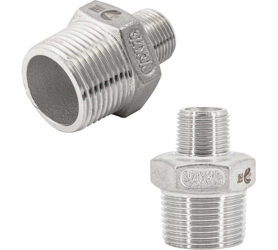 Изображение товара Ниппель резьбовой переходной нержавеющий NEWKEY AISI304 DN20 х DN10 (3/4 х 3/8), (CF8), PN16 набор 2 шт NAB2-NK-NMH20х10/4