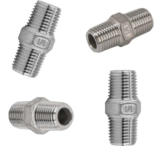 Изображение товара Ниппель NEWKEY резьбовой нержавеющий, AISI304 DN 8 (1/4), (CF8), PN16, набор 4 шт NAB4-NK-NM8/4