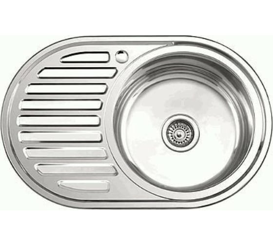 Изображение товара Мойка LEDEME нержавеющая сталь, врезная, овал, 770x500x180 0,8 мм., выпуск 3 1/2, правая чаша ГЛЯНЦЕВАЯ L87750-R 869510