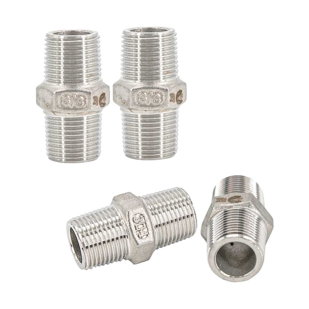 Изображение товара Ниппель NEWKEY резьбовой нержавеющий AISI304 DN10 3/8 PN16 набор 4 шт