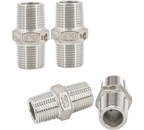 Изображение товара Ниппель NEWKEY резьбовой нержавеющий, AISI304 DN10 (3/8), (CF8), PN16, набор 4 шт NAB4-NK-NM10/4