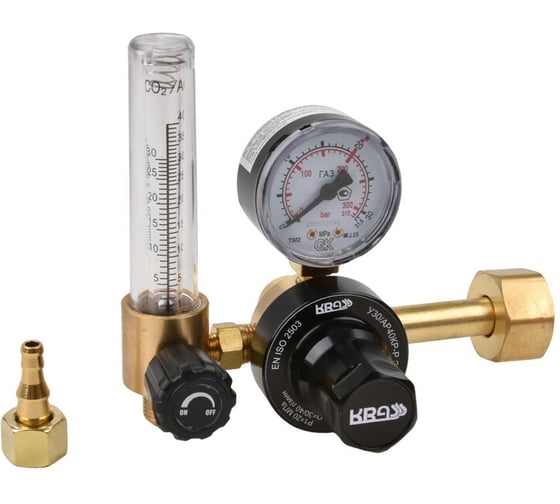 Изображение товара Регулятор расхода газа для углекислоты и аргона KRASS У30/АР40КР-Р ЭКО 2-х ступенчатый с ротаметром - 15/- МПа, вх. G3/4, вых. М16х1.5, 30/40 л/мин ПОВЕРЕННЫЙ 2133513PV