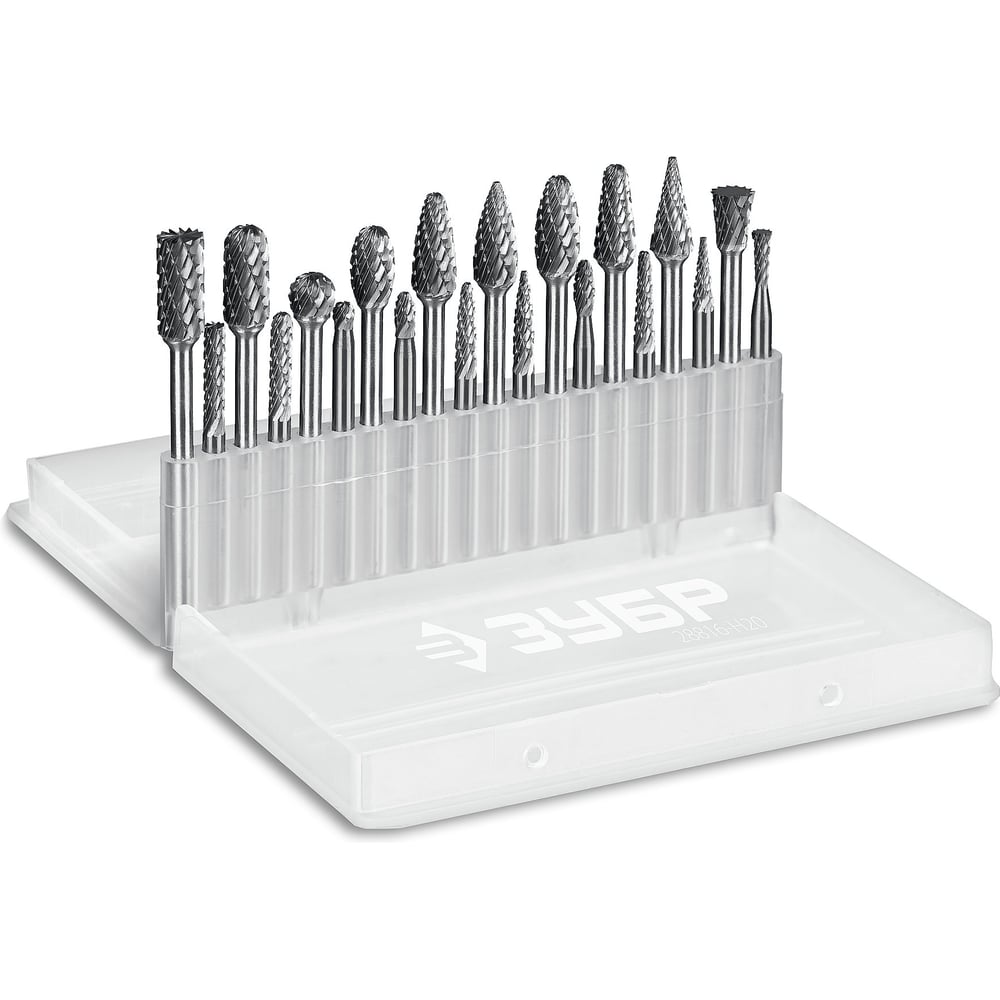 Изображение товара Набор бор-фрез твердосплавных ЗУБР 20 шт, 3/6 мм, профессиональный