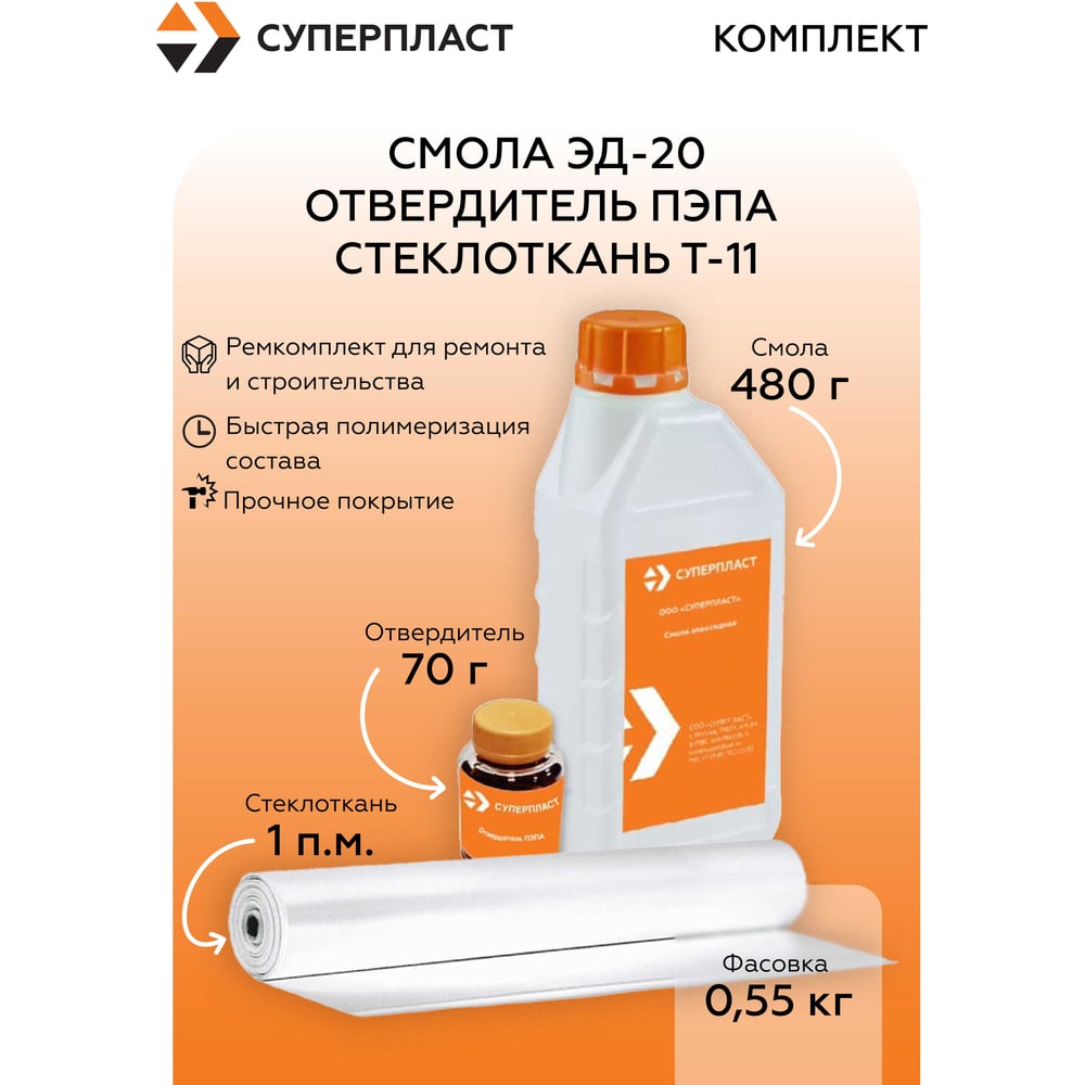 Изображение товара Смола Суперпласт ЭД-20 с отвердителем и стеклотканью для художественных работ