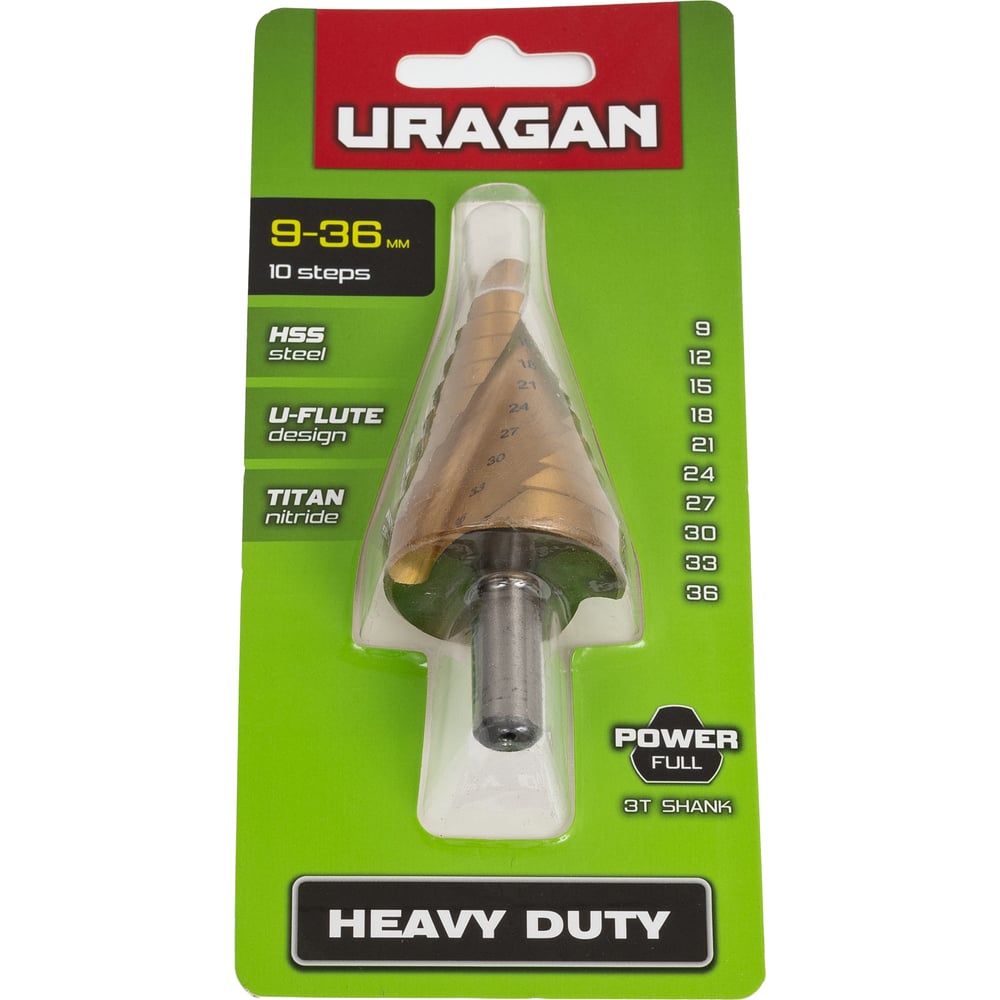 Изображение товара Сверло ступенчатое Uragan 9-36мм 10 ступеней для металла