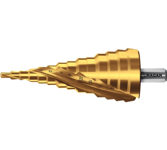 Изображение товара Сверло ступенчатое Uragan 4-39мм, 14 ступеней, винтовая спираль 29658-4-39-14